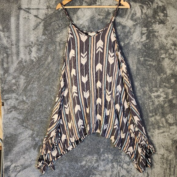 Billabong Grey Mini Dress Handkerchief Hem Boho Hippie Arrow Womens Size Medium - Picture 2 of 13